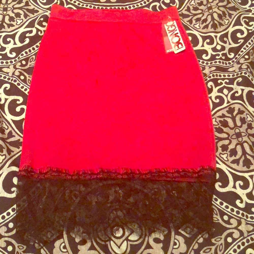 Red and black lace skirt